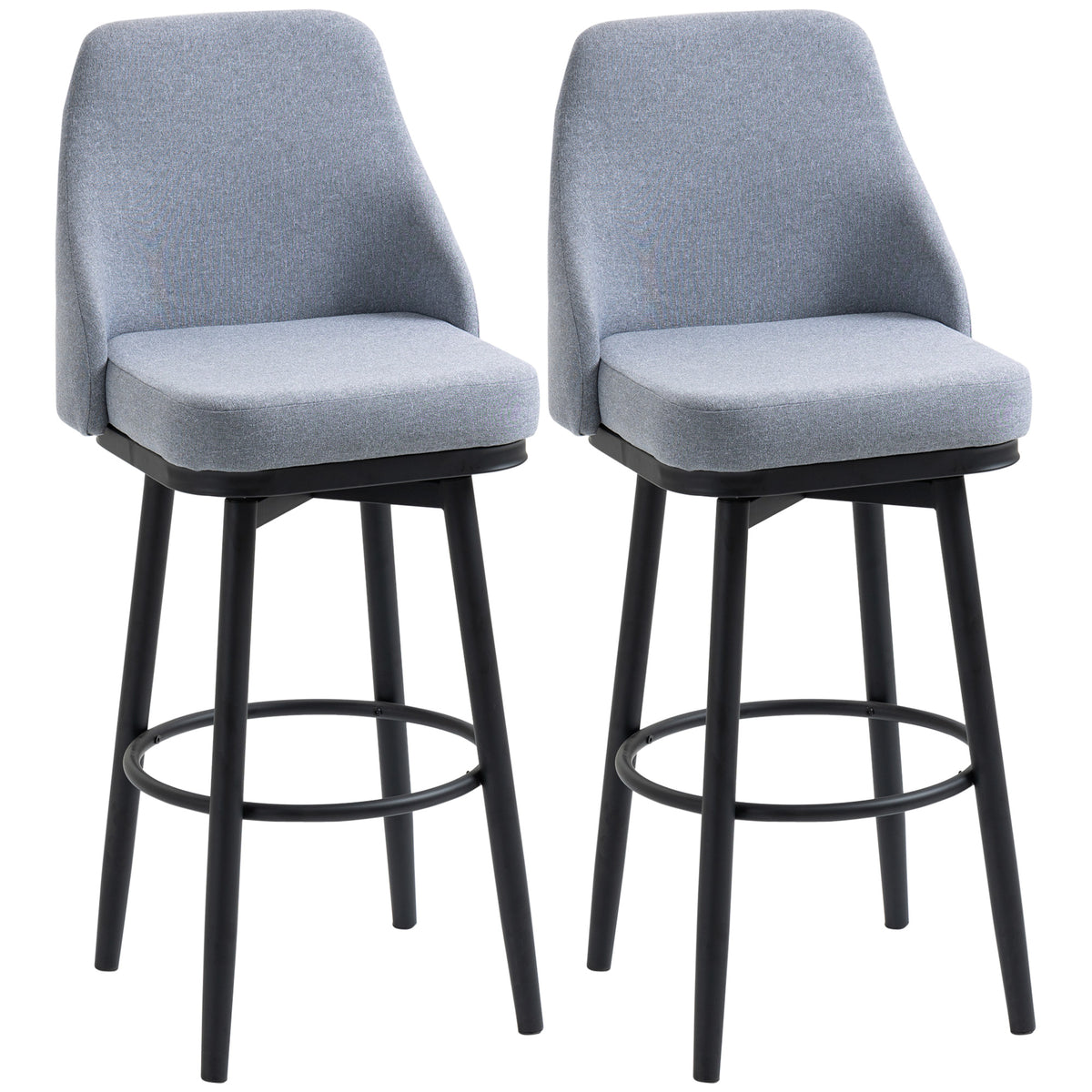 Bar Stools with Metal Legs and Footrest, Light Grey (Set of 2)