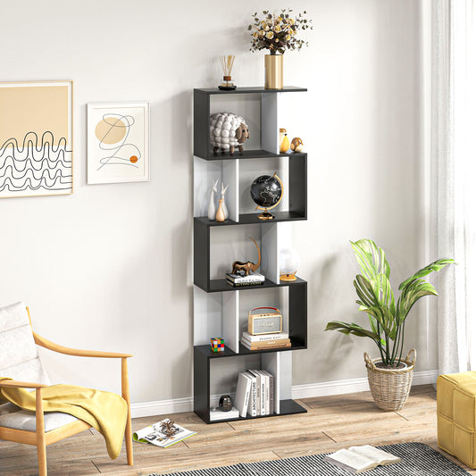 Modern 5-Tier S-Shaped Display Bookcase, Black