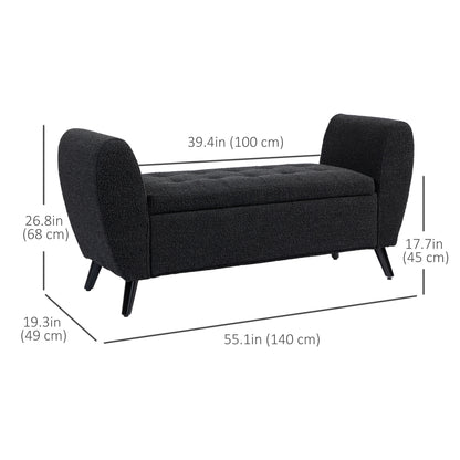 Upholstered Storage Bench with Arms, Black