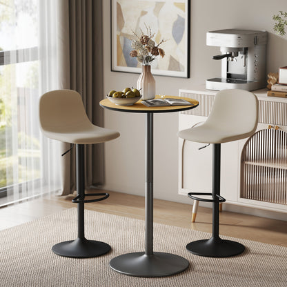 Bar Height Round Table with Wood Veneer Top for 2 People, Natural Wood