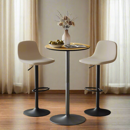 Bar Height Round Table with Wood Veneer Top for 2 People, Natural Wood