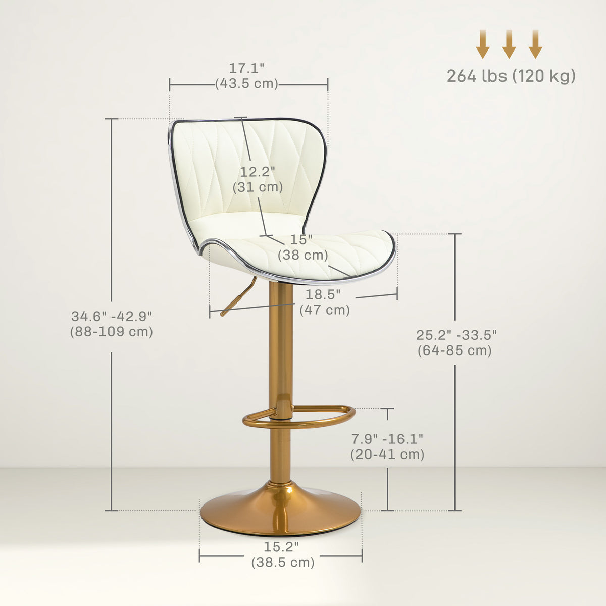 Adjustable Swivel Bar Stools with PU Leather Upholstery, Cream White (Set of 2)
