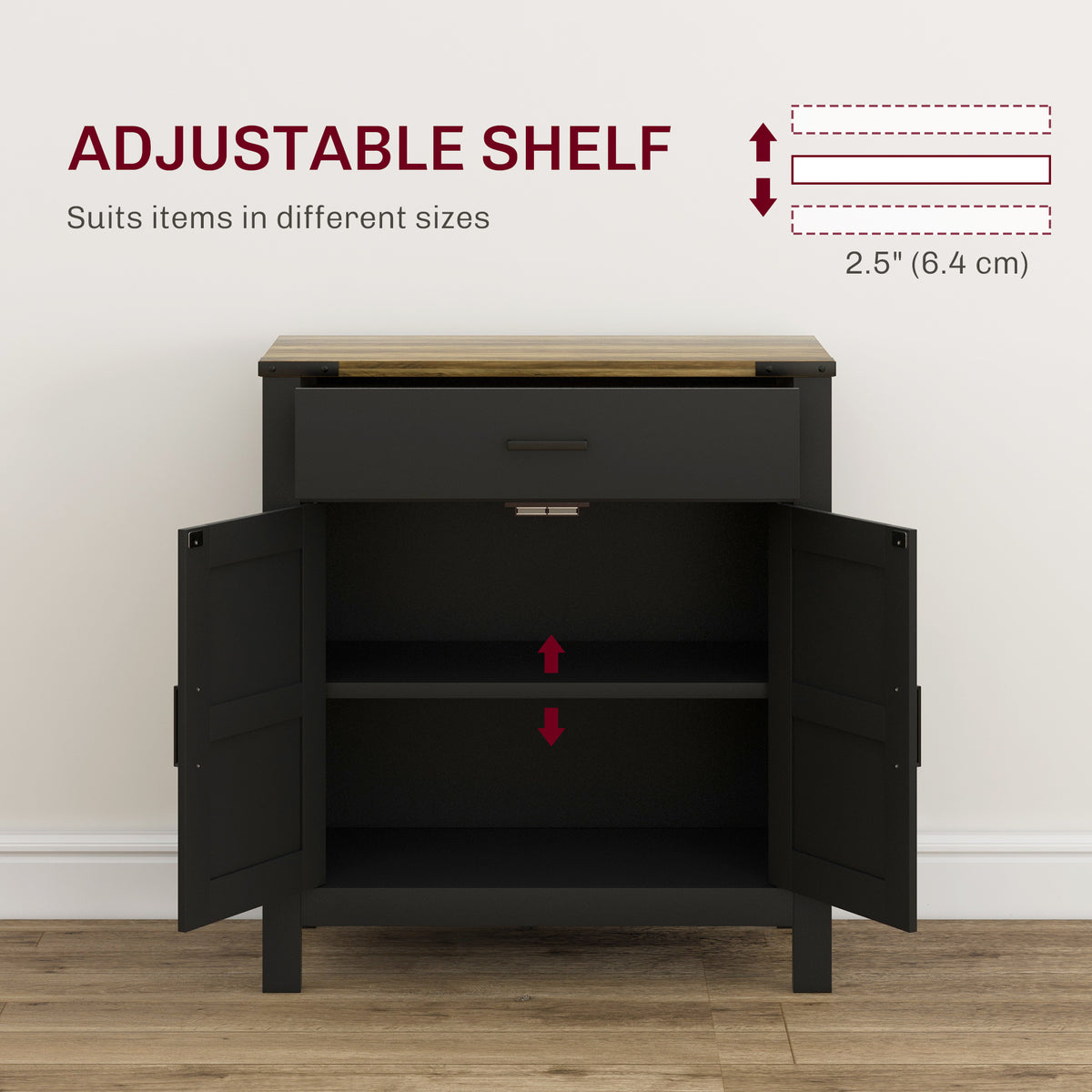 Farmhouse Sideboard Buffet with Drawer and Shelf, Black