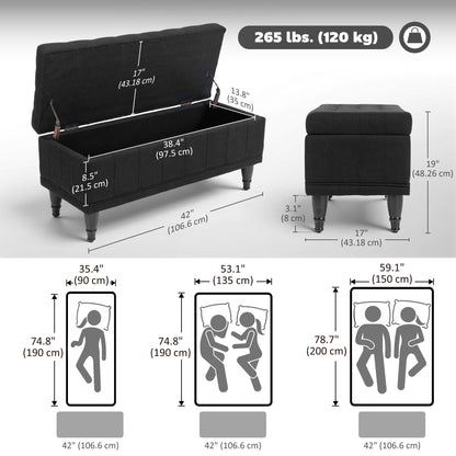Upholstered End-of-Bed Bench with Wood Legs, Black