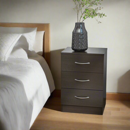 Modern 3-Drawer Nightstands with Anti-Tip Design, Dark Brown (Set of 2)