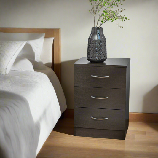 Modern 3-Drawer Nightstands with Anti-Tip Design, Dark Brown (Set of 2)