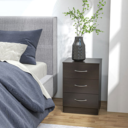 Modern 3-Drawer Nightstands with Anti-Tip Design, Dark Brown (Set of 2)