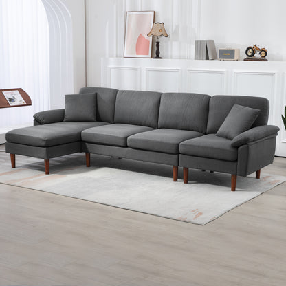 L-Shaped Sectional Sofa with Reversible Chaise and Pillows, Dark Grey