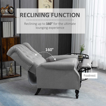 Manual Reclining Chair with Button Tufted Backrest, Light Grey