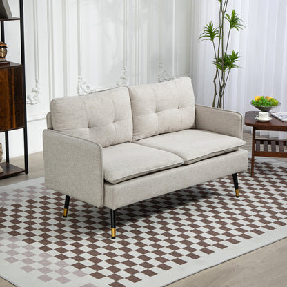 55" Button-Tufted Loveseat Sofa, Cream White