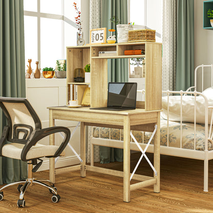 Computer Desk with Hutch and Storage Shelves, Oak
