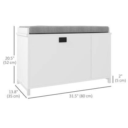 Upholstered Shoe Storage Bench with Flip Drawer and Side Rack for 6 Pairs, White