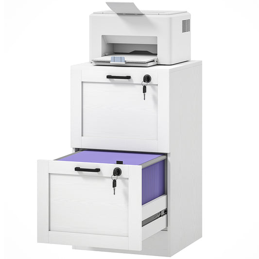 Vertical Filing Cabinet with 2 Drawers, Lock, File Cabinet for Home Office, A4 and Letter Size Files, White