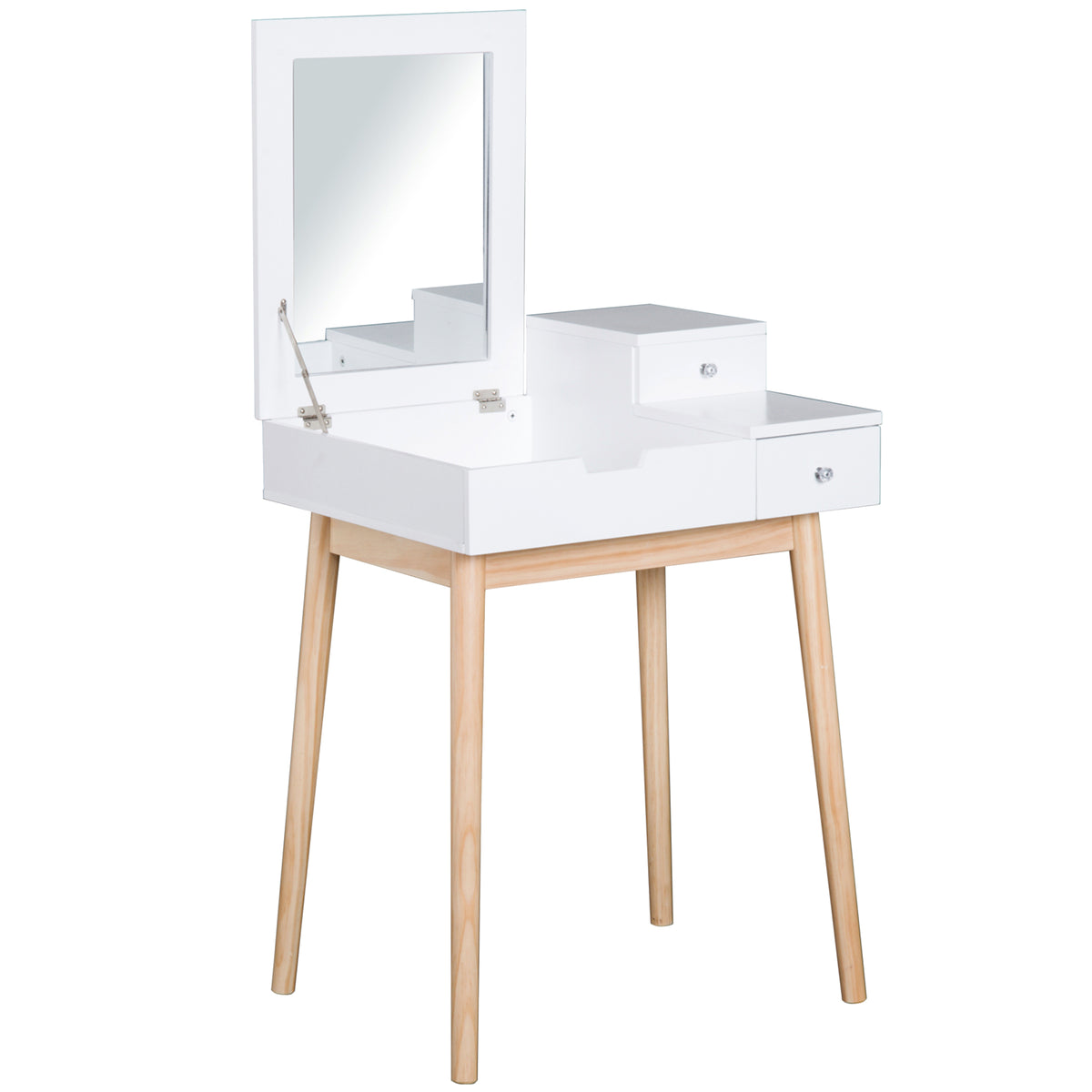 Makeup Vanity Table with Flip-Up Mirror and 2 Drawers, White
