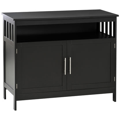 39" Wooden Console Table with Cabinet and Open Shelf, Black