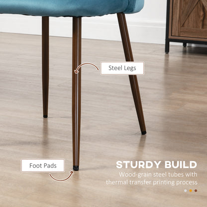 Velvet Dining Chairs with Wood Grain Steel Legs, Blue (Set of 4)