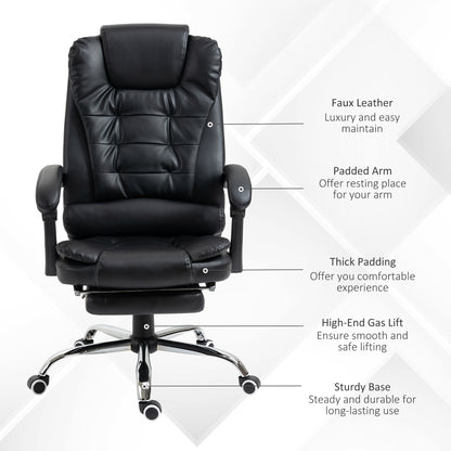 High Back PU Leather Executive Office Chair with Retractable Footrest, Black