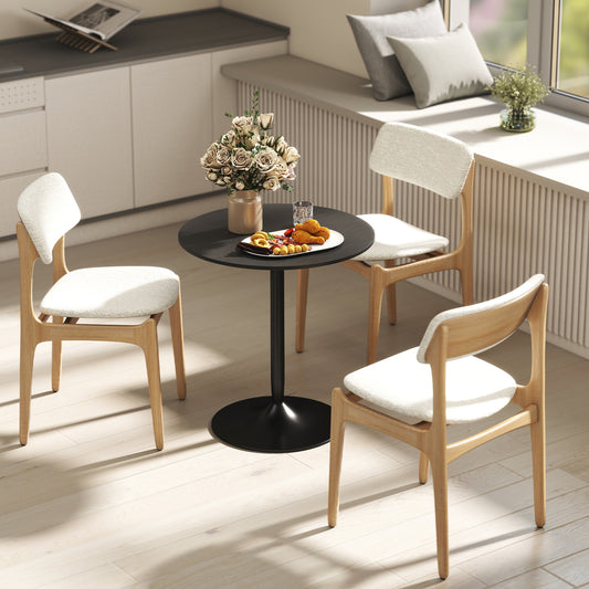 27" Round Dining Table with Wood Veneer and Steel Pedestal Base, Black