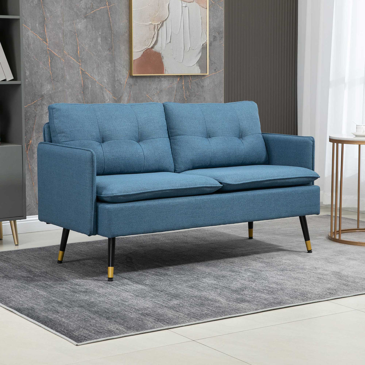 55" Button-Tufted Loveseat, Dark Blue