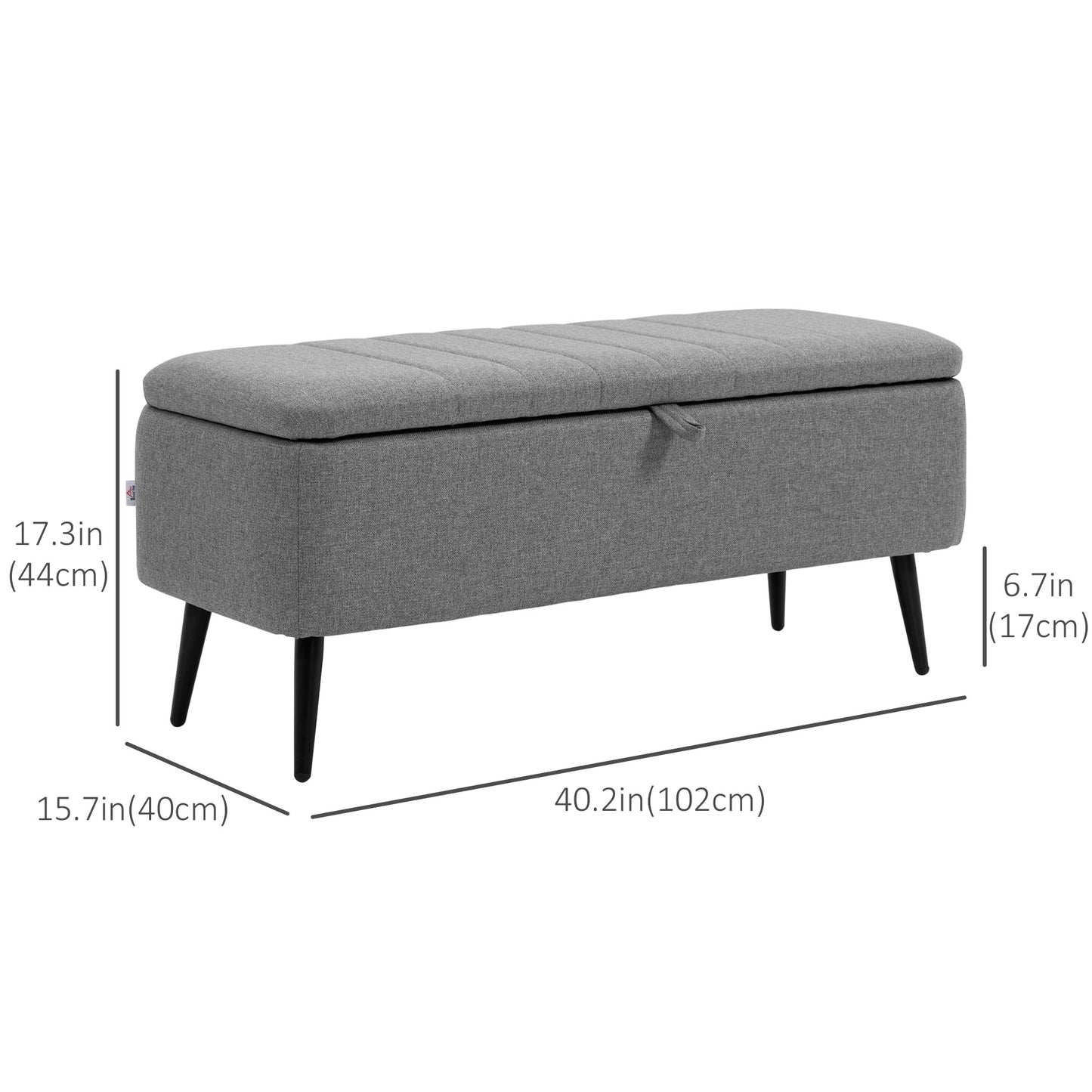 40" Linen Storage Ottoman Bench with Steel Legs, Gray