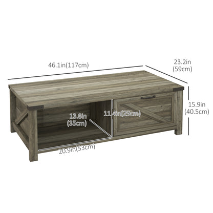 Lift-Top Coffee Table with Hidden Storage and Shelf, Grey