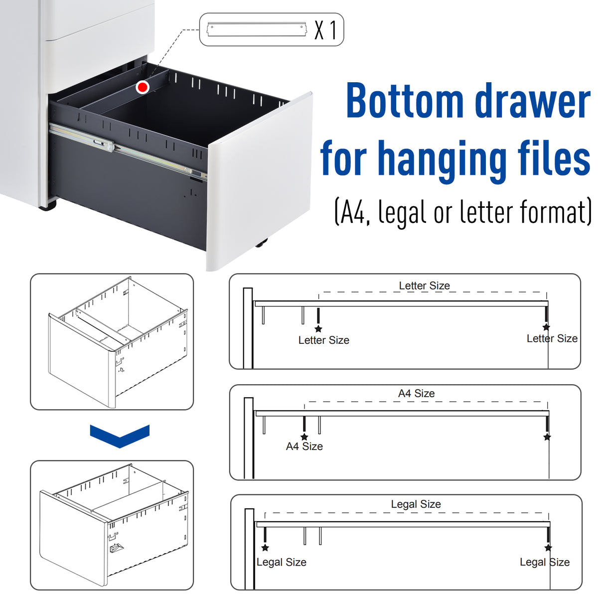 3 Drawers Steel File Cabinet with Lock and 5 Wheels Under Desk Mobile Filing Cabinet for Legal A4 Letter Size Home & Office White 3-Drawer W/Wheels Storage Chest Lockable