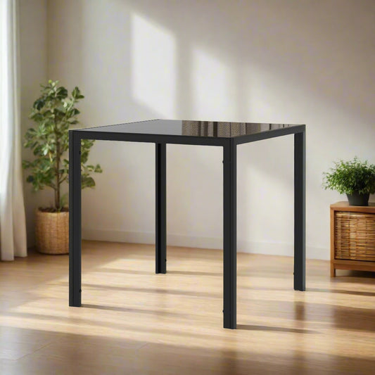 Square Glass-Top Dining Table for 2-4 People - Black