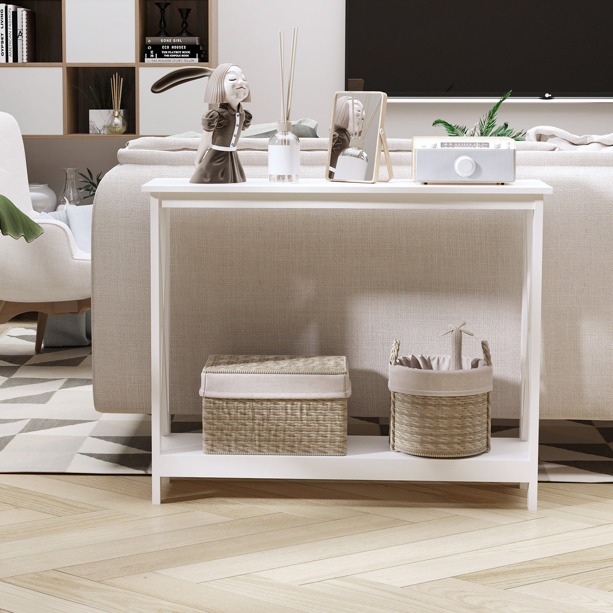 40 Inch X-Design Console Table with Storage Shelf, White - view 3