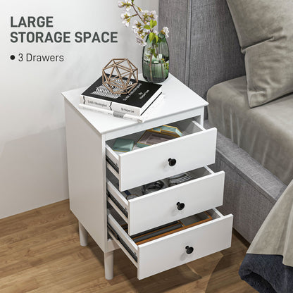 3-Drawer Modern Bedside Tables with Anti-Tip Design, White (Set of 2)