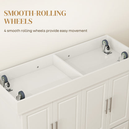 Rolling Kitchen Island with Stainless Steel Top, Cream White