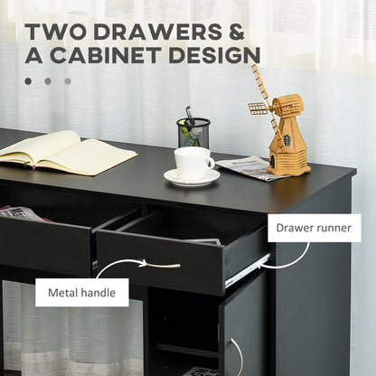Computer Desk with Drawers and Adjustable Storage Shelf, Black