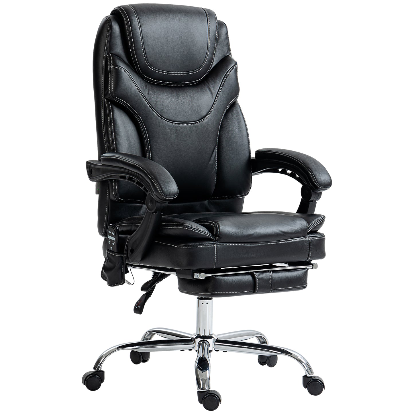 6-Point Vibration Massage Office Chair with Heating and Footrest, Black