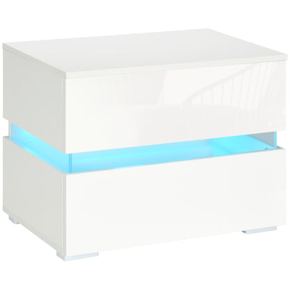 Large LED Nightstand with RGB Lighting and 2 Drawers, White