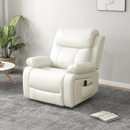 PU Leather Massage Recliner Chair with Swivel Base, Cream White
