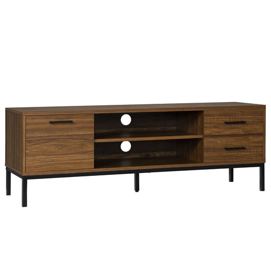 TV Stand with Cabinet, Drawers and Steel Legs for TVs up to 50 Inch, Dark Walnut - view 1