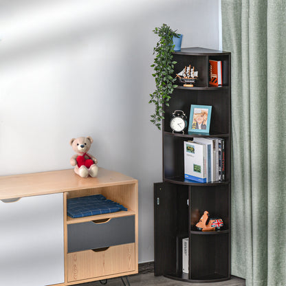 5-Tier Corner Bookcase with Cabinet, Black
