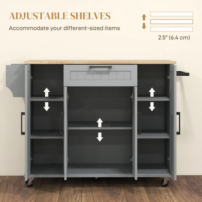 Rolling Kitchen Island Cart with Drawers and Wood Top, Grey