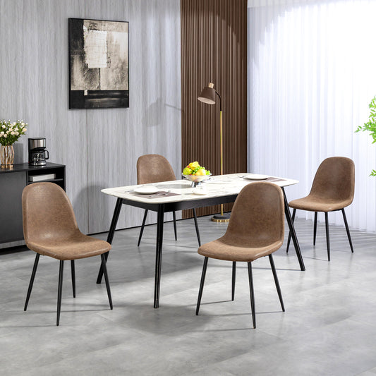 Retro PU Leather Upholstered Dining Chairs, Brown (Set of 4)