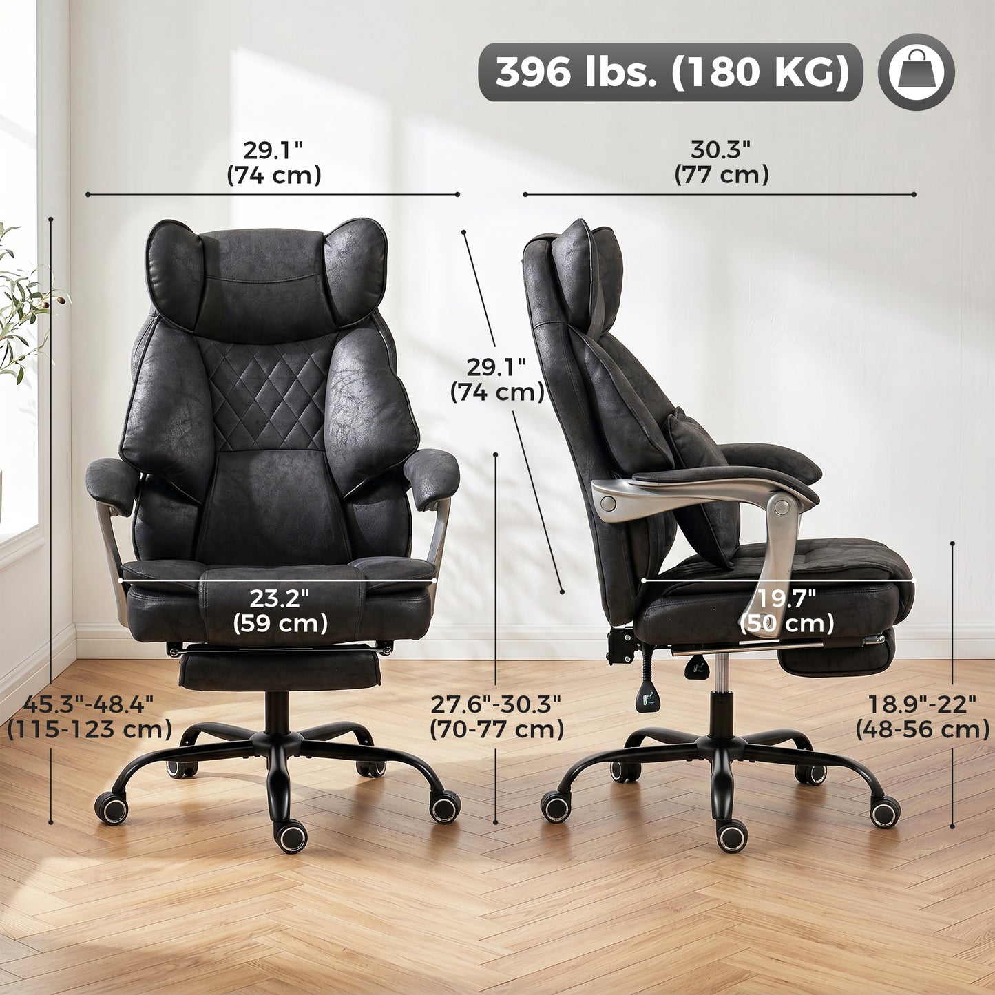 Ergonomic Massage Office Chair with Footrest, Black
