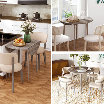 Grey Round Folding Kitchen Table with Drop Leaf