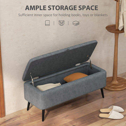 40" Linen Storage Ottoman Bench with Steel Legs, Dark Gray