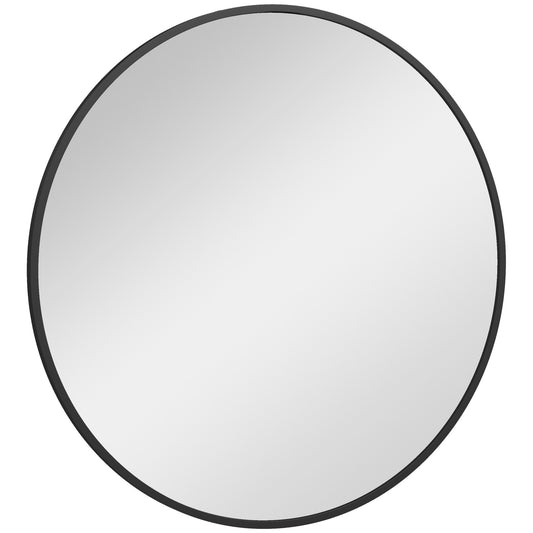 Round Wall Mirror with Black Metal Frame, 36"