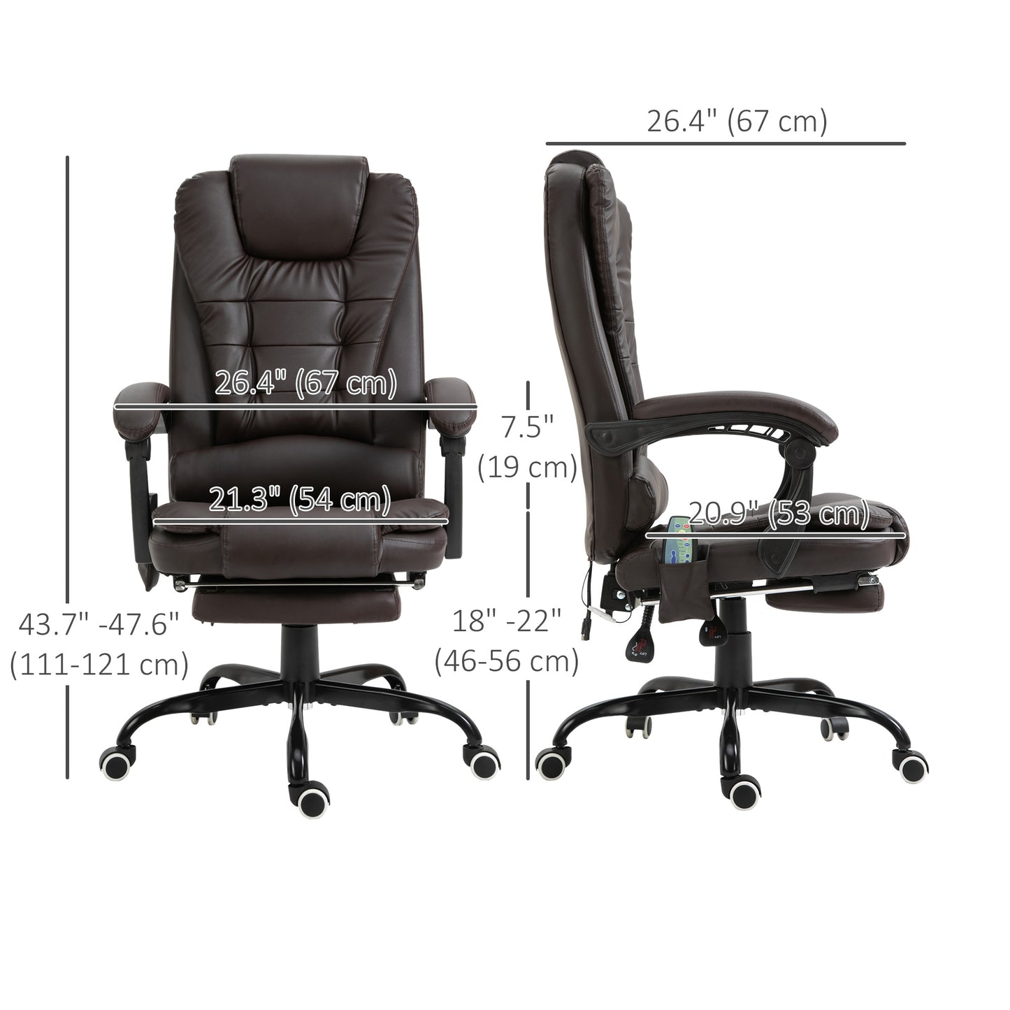 7-Point Vibrating Massage Office Chair with Footrest and Reclining Back, Brown