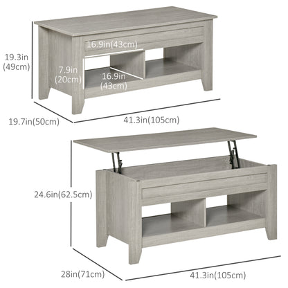 Lift Top Coffee Table with Hidden Storage, Light Gray