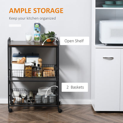 Rolling Kitchen Utility Cart with Basket Drawers