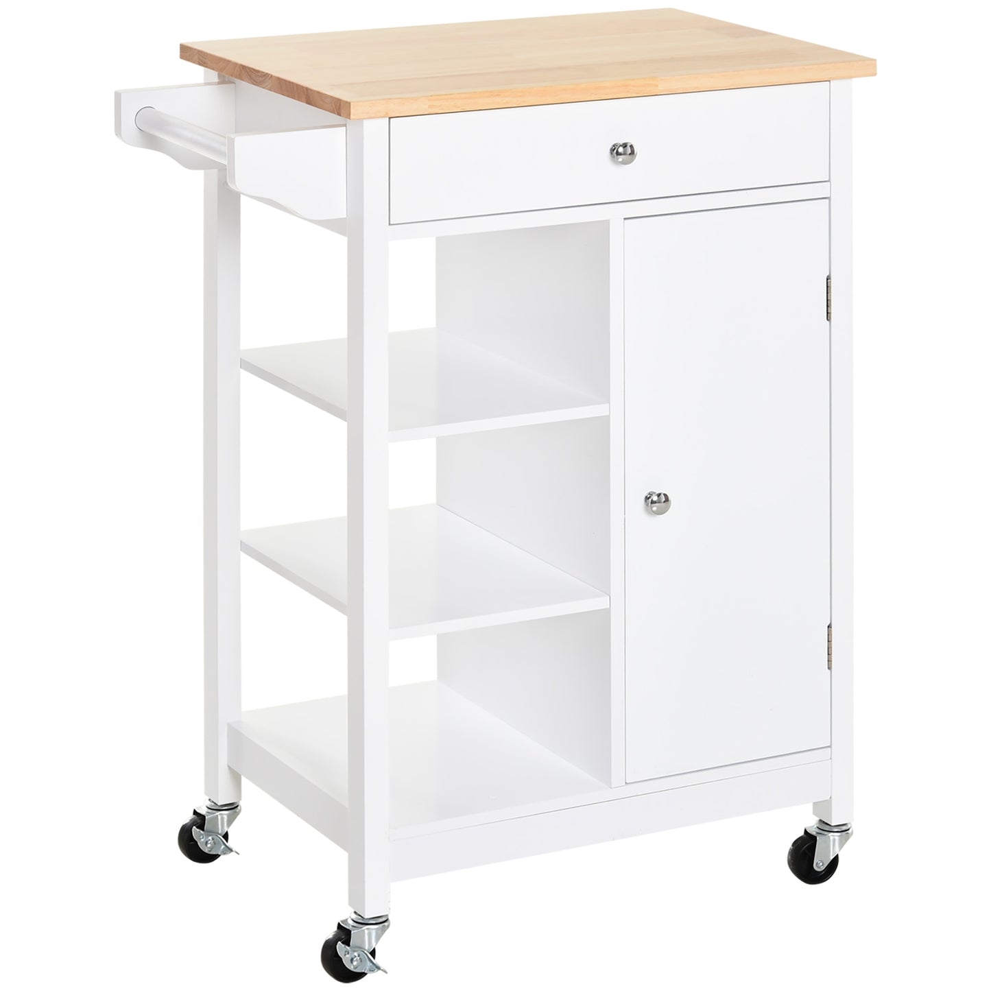 Modern Rolling Kitchen Island Cart with Natural Wood Top