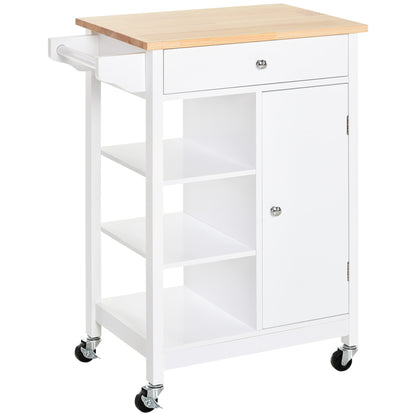 Modern Rolling Kitchen Island Cart with Natural Wood Top