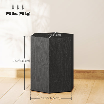 Hexagonal Wood Grain Side Table for Indoor and Outdoor Use, Black