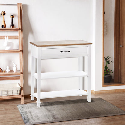 30" Console Table with Retro Design and Multi-Level Storage, White