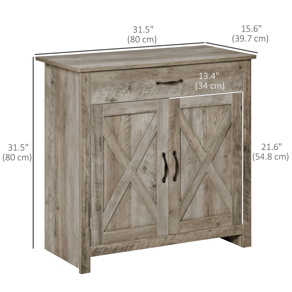 Farmhouse Sideboard Buffet with Barn Doors, Ash Grey